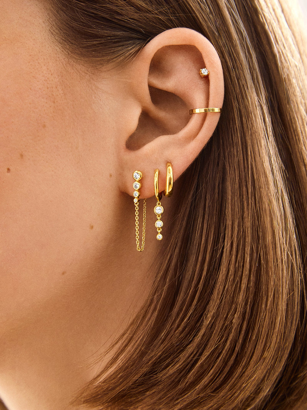 Jenelle 18K Gold Earring Set - Gold/Pavé