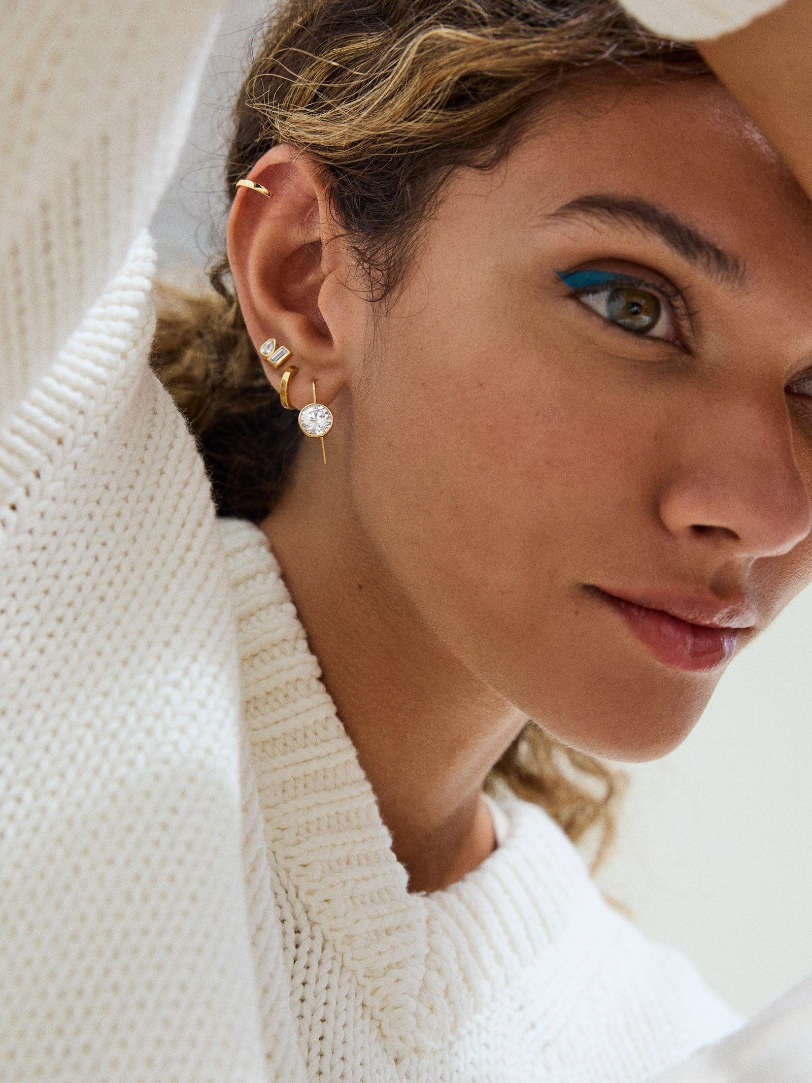 Fallon 18K Gold Bezel Earrings - Gold/Pavé