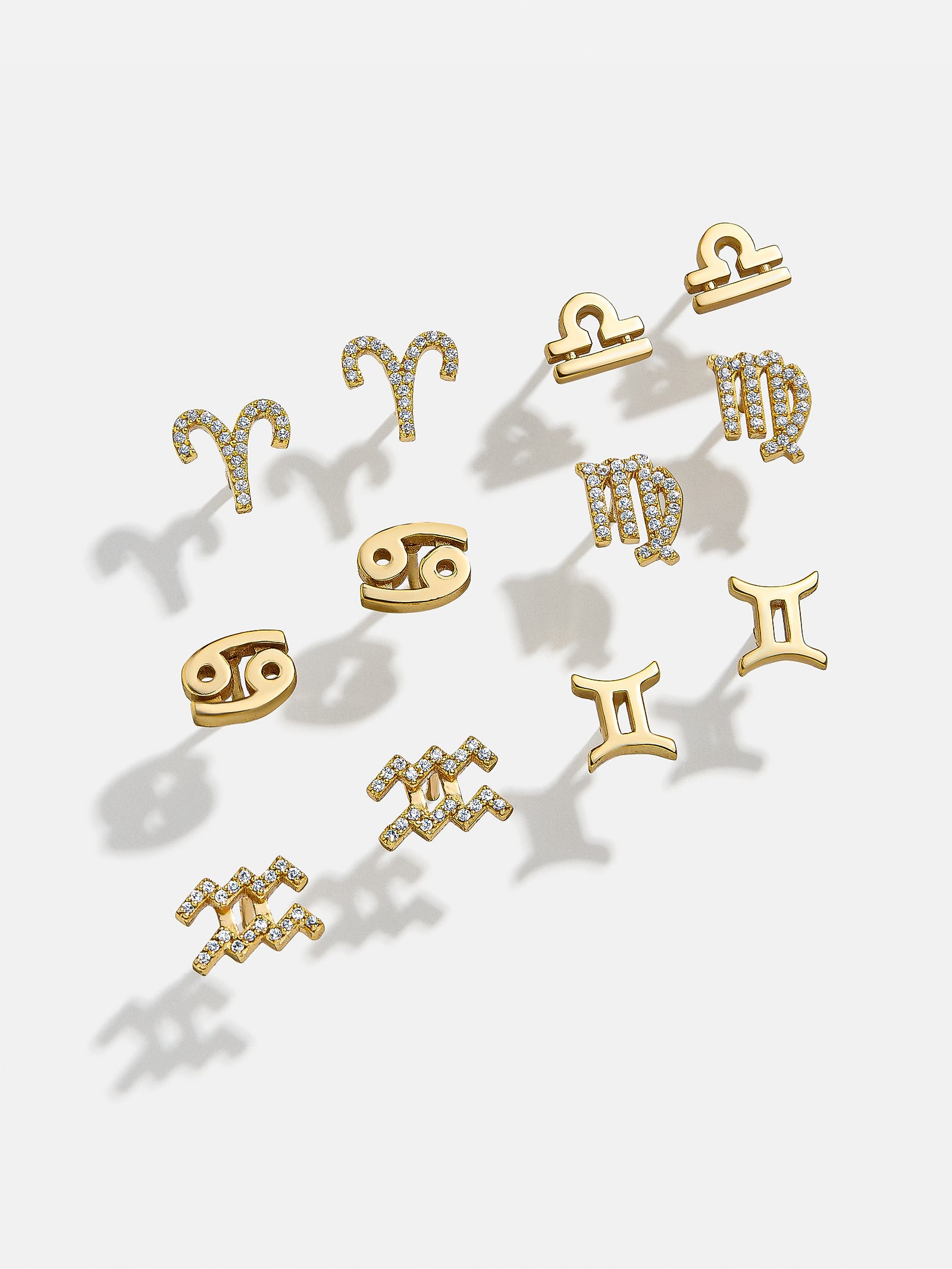 18K Gold Zodiac Earrings - 18K Gold. Pavé Cubic Zirconia Stones